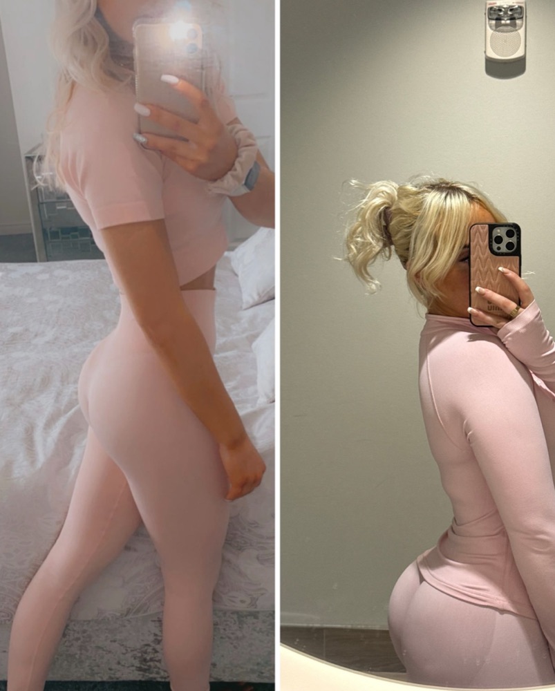 Jessica's glute progress: before on the left, after on the right